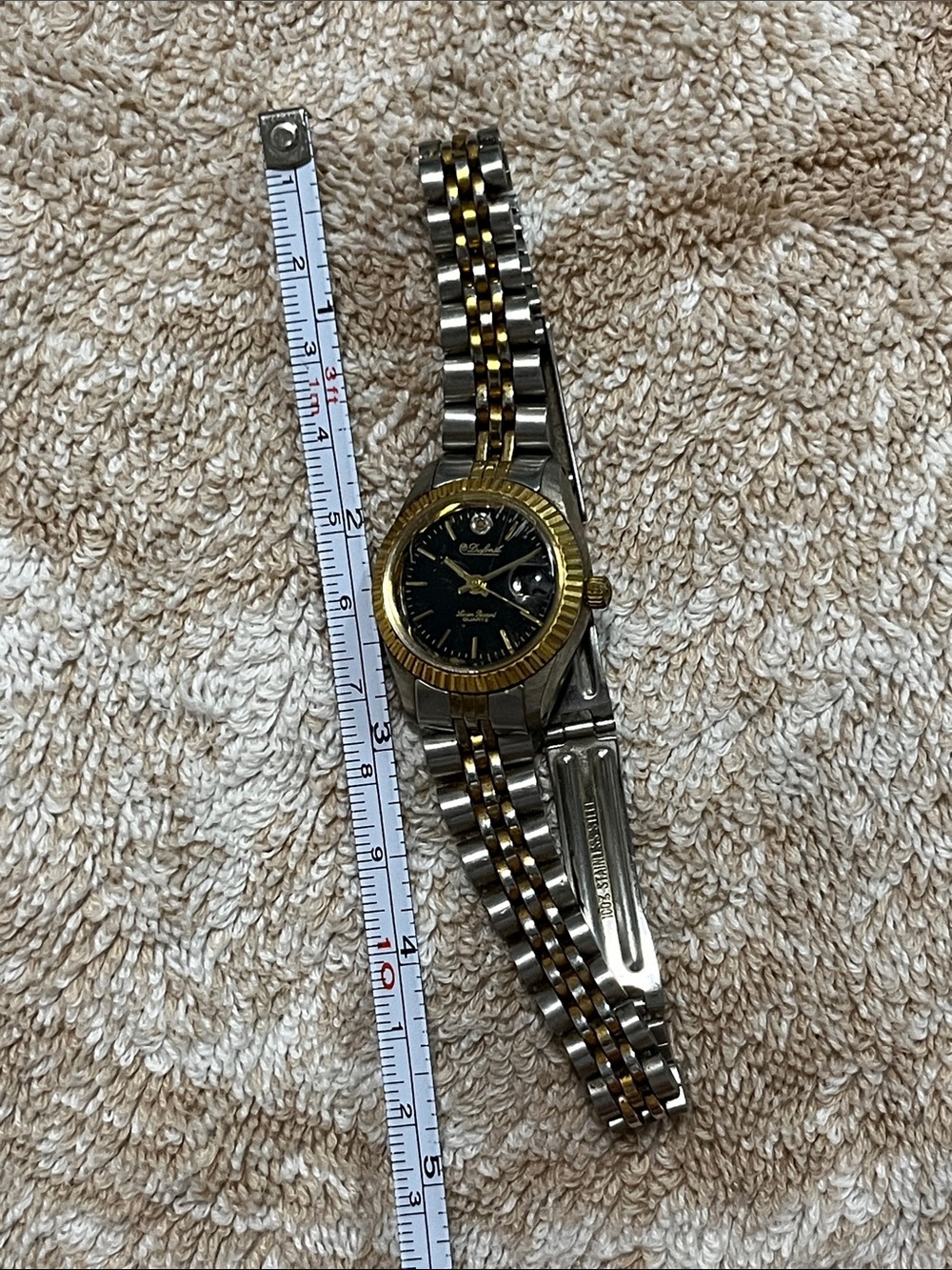 Two-Tone Women's Dress Watch with Black Dial and Gold Accents - Picture 8 of 9
